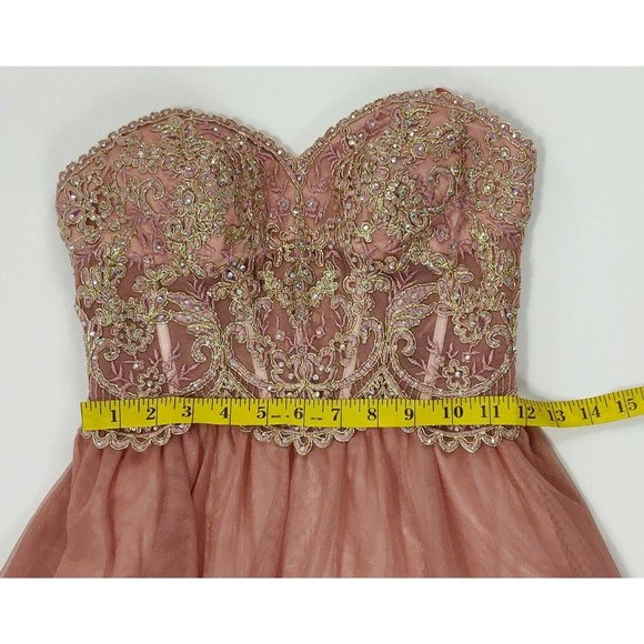 Blondie Nites Juniors Size 0 Pink Strapless Mesh - Picture 12 of 16
